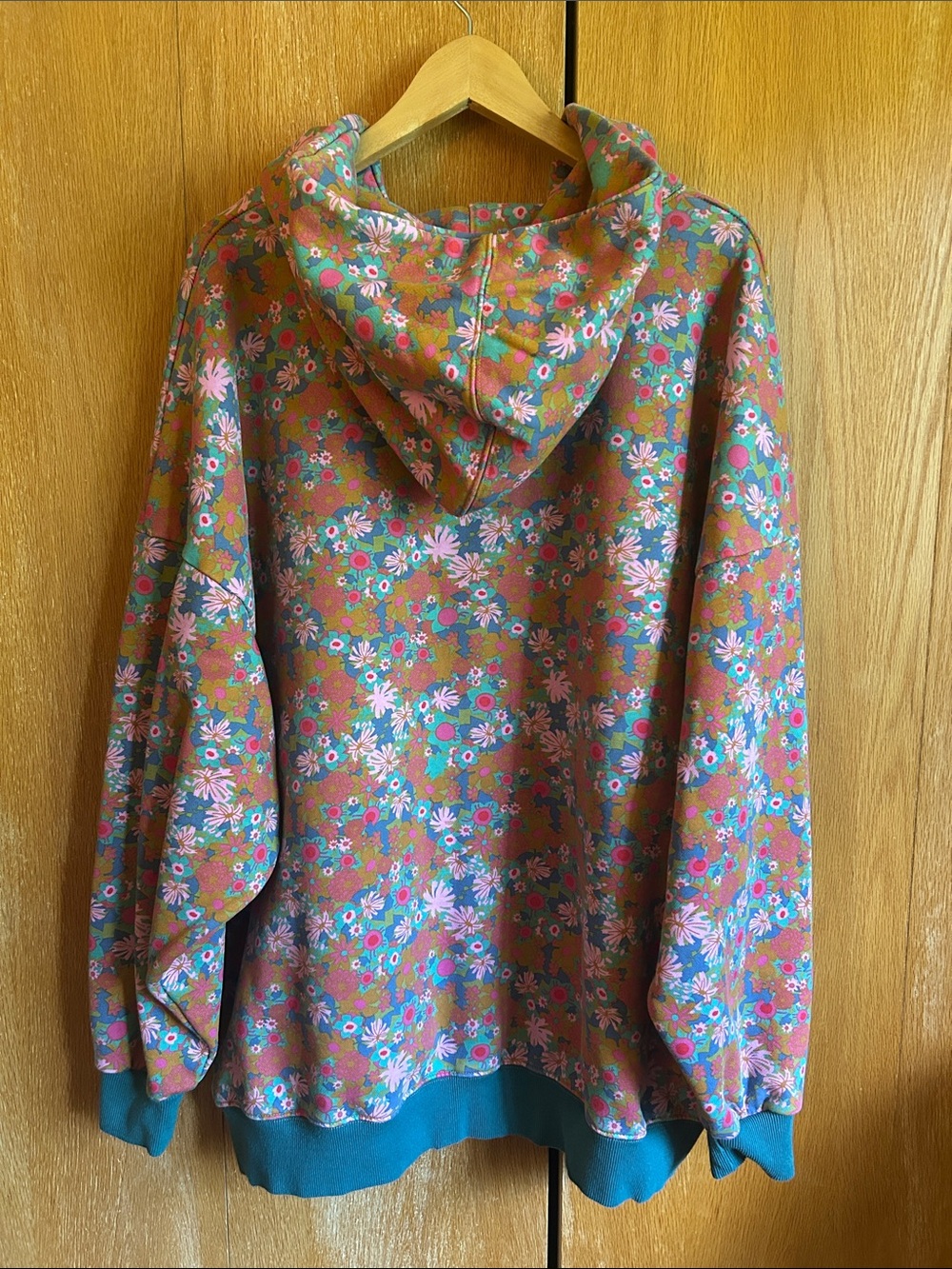 Natural Life Floral Print Hooded Sweatshirt - Pink & Teal - Picture 2 of 3